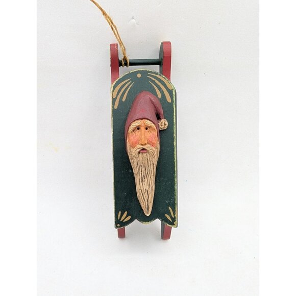 Ornament sled Santa Claus Folk Art Wood  5" - Picture 1 of 10